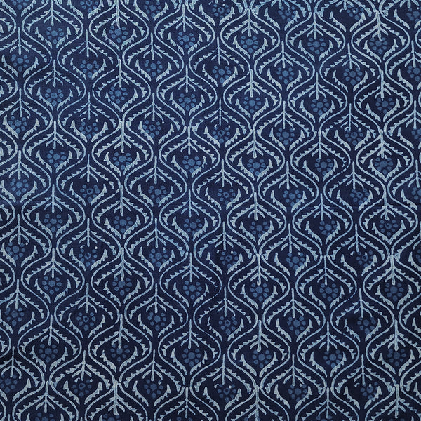 Pure Cotton Akola Indigo With White Intricate Design Hand Block Print Fabric