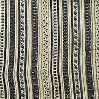 Pure Cotton Gad Ajrak Cream With Blue Border Design Stripes Hand Block Print Fabric