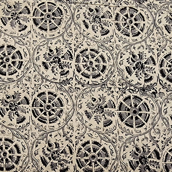 Pure Cotton Kalamkari Cream With Black Wild Flower Jaal Hand Block Print Fabric