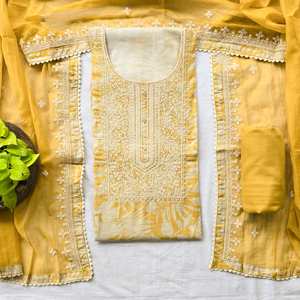 VAANI - Chanderi Mustard With Embroided Yoke  Suit
