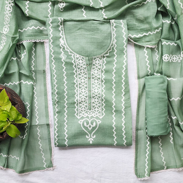 VAANI -Mul Chanderi Mint Green  With Applique Work Yoke Suit