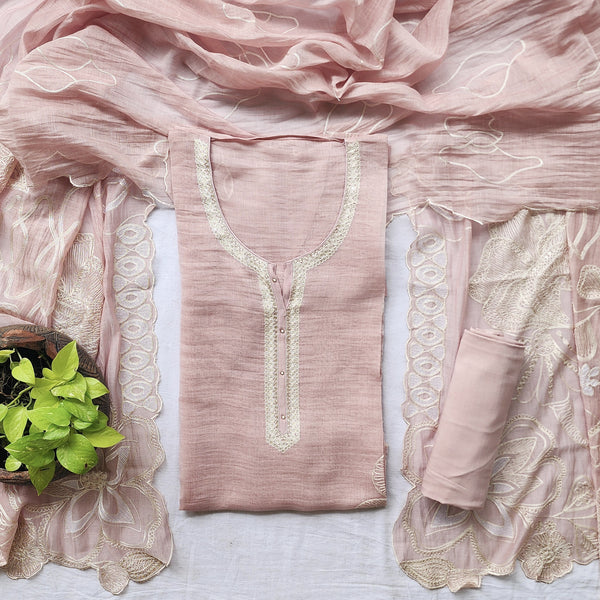 VAANI -Mul Chanderi Pastel Dusty Pink  With Sequence Work Yoke Suit