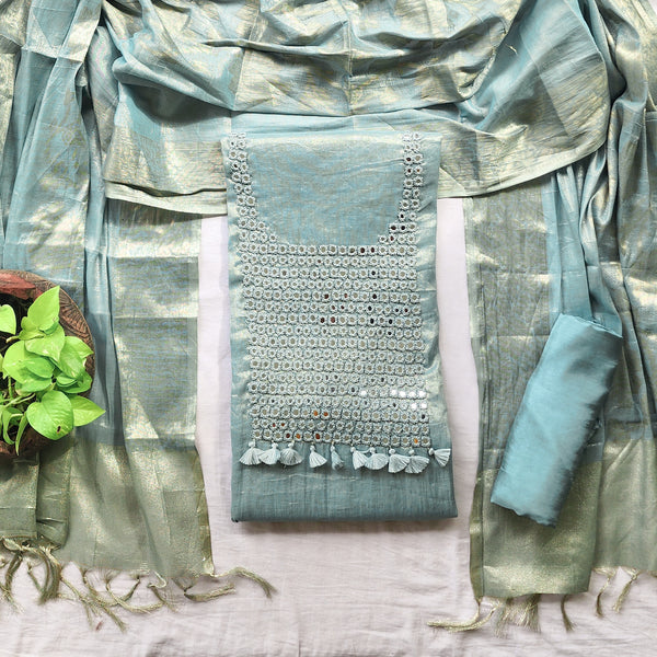 VAANI -Tissue Pastel Aqua Green With Mirror Embroidery Work Suit