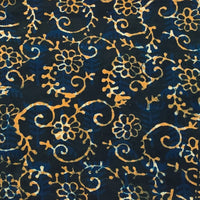 New   Pure Cotton Dabu Dark Blue With orange Flower Jaal Hand Block Print Fabric