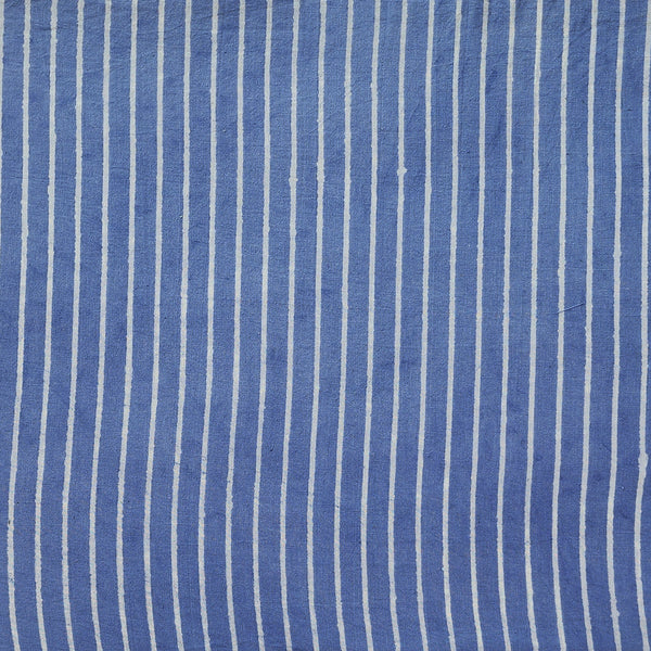 ( Pre-Cut 1.80 METER) Pure Cotton Dabu Blue With White Stripes Hand Block Print Fabric