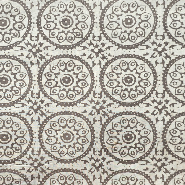 Pure Cotton Dabu Cream  With Grey Chakra Design Hand Block Print Fabric