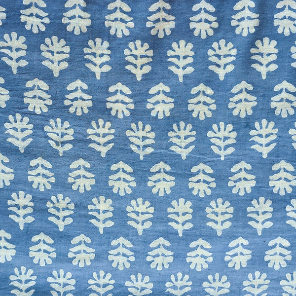 Pure Cotton Dabu Blue With White  Flower  Motif Hand Block Print Fabric