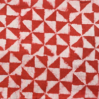 Pure Cotton Dabu  Radical Red With White Triangle Design Hand Block Print Fabric