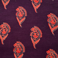 Pure Cotton Dabu Dark wine With White Kairi Motif Hand Block Print Fabric