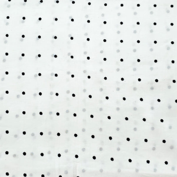 Pure Cotton  White And Black Tiny Flower Motifs Hand Block Print Fabric