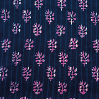 Pure Cotton Dabu Navy Blue With Purple Flower Motif Hand Block Print Fabric