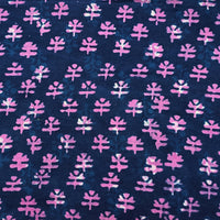 Pure Cotton Dabu Navy Blue With Purple Small Flower Plant Motif Hand Block Print Fabric