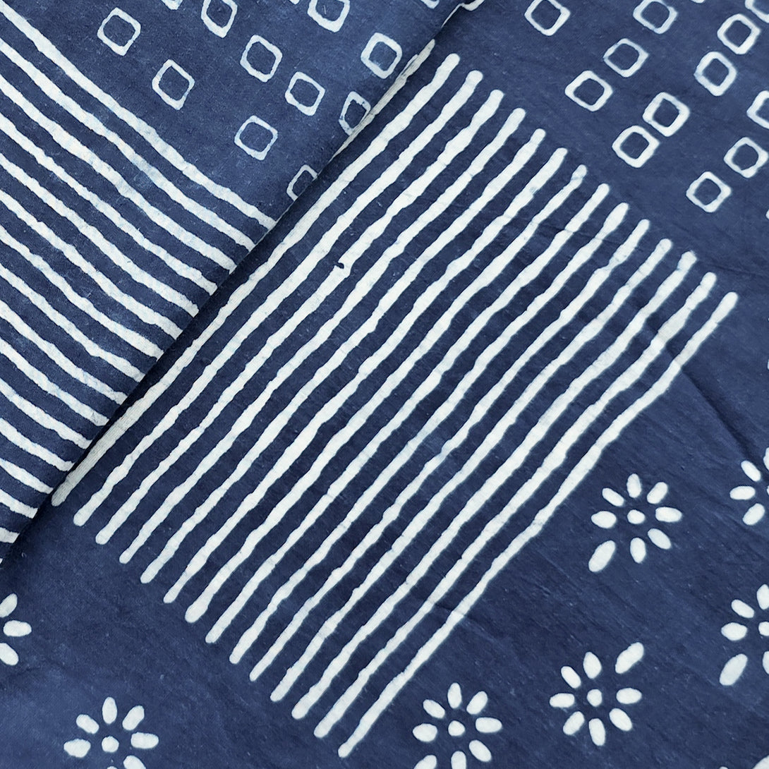 Pure Cotton Indigo With White Different Blocks design Hand Block Print ...