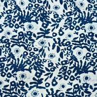 Pure Cotton Indigo Off White With Flower Jaal Hand Block Print Fabric