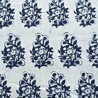 Pure Cotton Indigo Off White With Plant Motif Hand Block Print Fabric