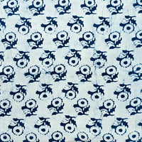 Pure Cotton Indigo Off White With Flower Motif Hand Block Print Fabric