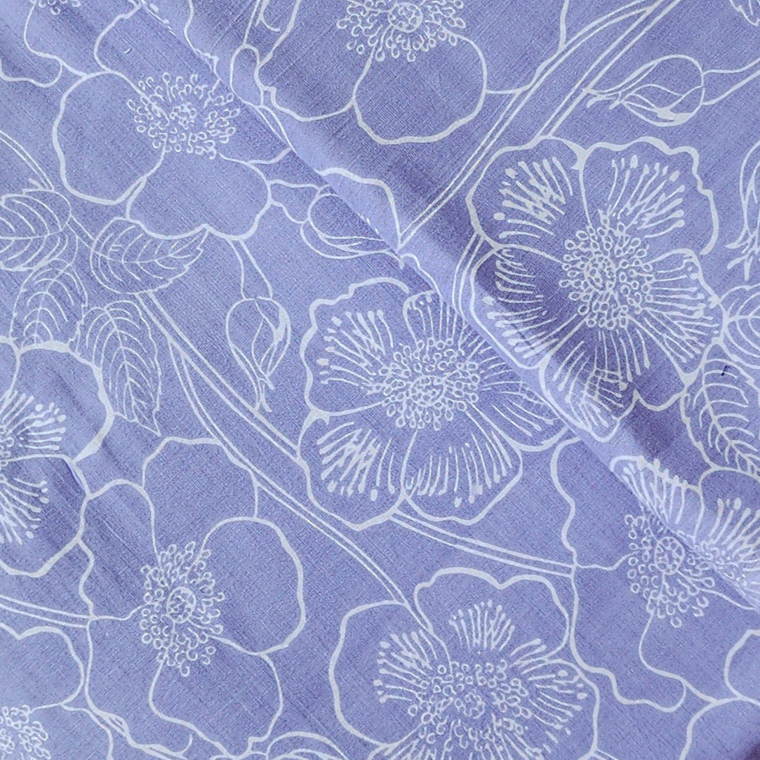 Pure Cotton Periwinkle With Flower Jaal Screen Print Fabric – Sanskruti