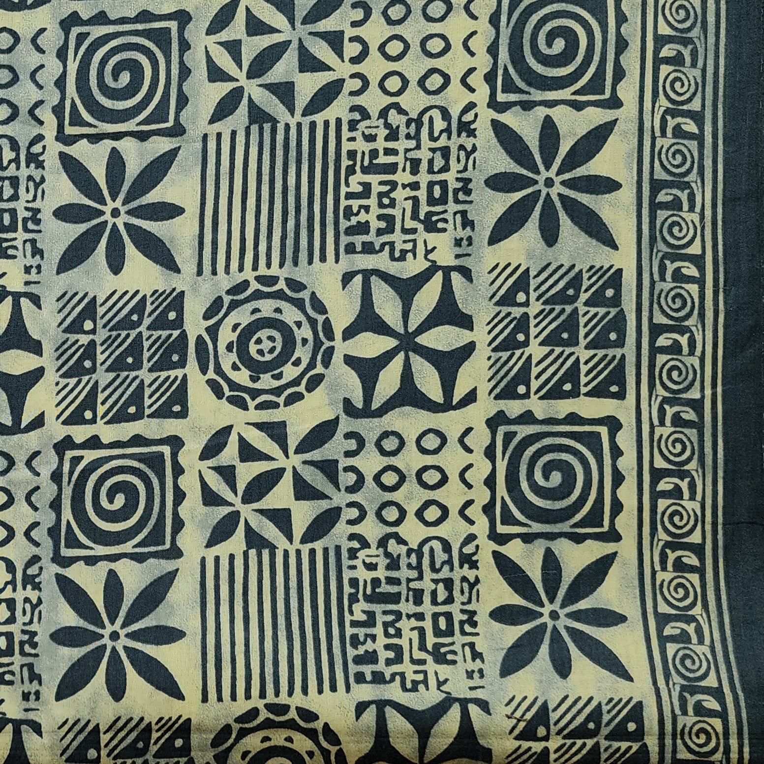 Pure Cotton Cream With Intricate Design Blocks Screen Print Fabric ...