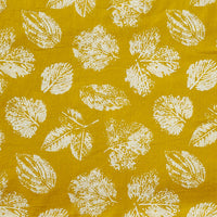 Pure Cotton Mustard With White Leaves Motif Screen Print Fabric