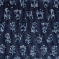 Pure Cotton Navy Blue With Leaves Motif Screen Print Fabric