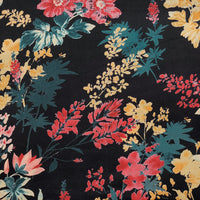 Pure Cotton Black  With Floral Design Screen Print Fabric