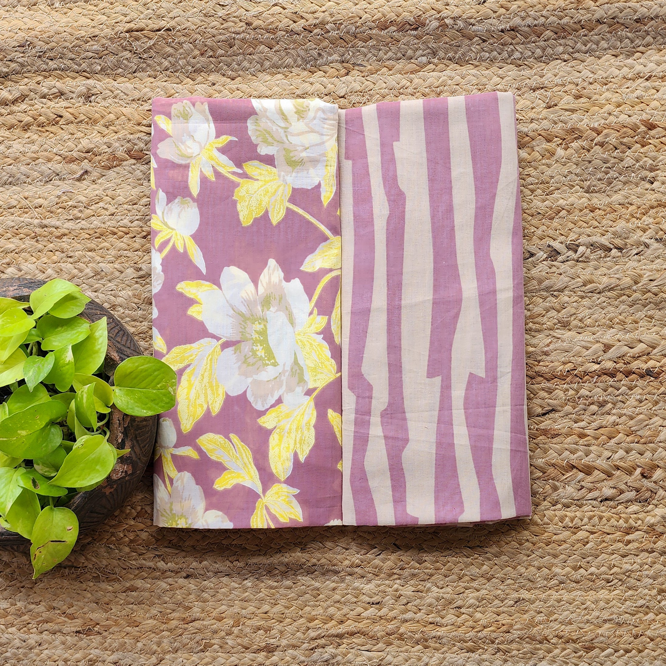 Top Bottom Combo Pure Cotton Dusky Pink With Yellow Screen Print Fabri ...
