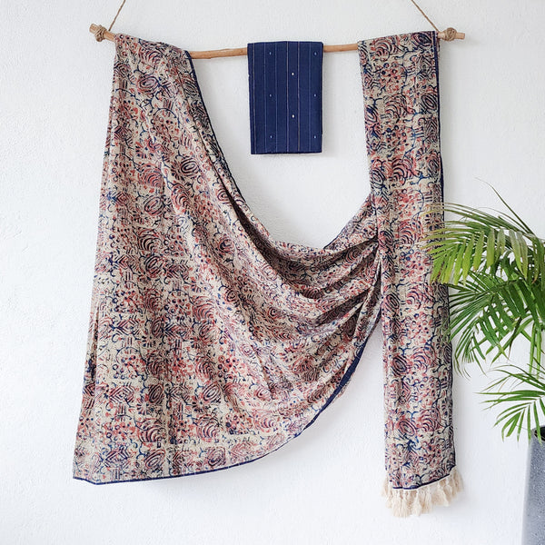 SWARA - Pure Cotton Kalamkari Cream With Pink Wild Flower Jaal Saree