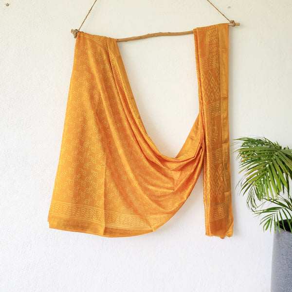 MAHESHWARI - Pure Maheshwari yellow orange With border Saree