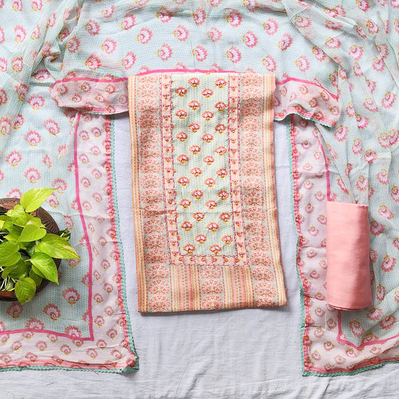 RAGINI -Muslin Beige With Light Pink Floral Design And Sequence Work Y ...