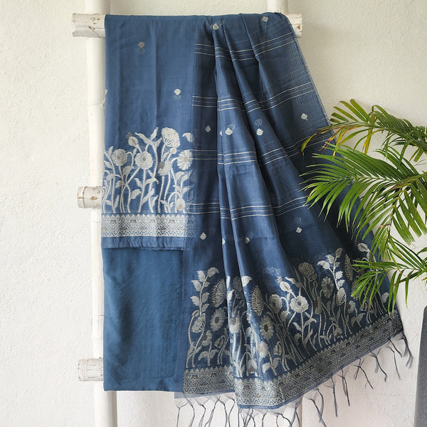 AARADHYA- Jamdani  Blue With Flower Design Suit