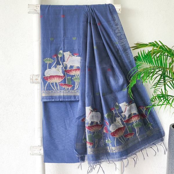 AARADHYA- Jamdani Light Blue With Flower Design With Cow Suit