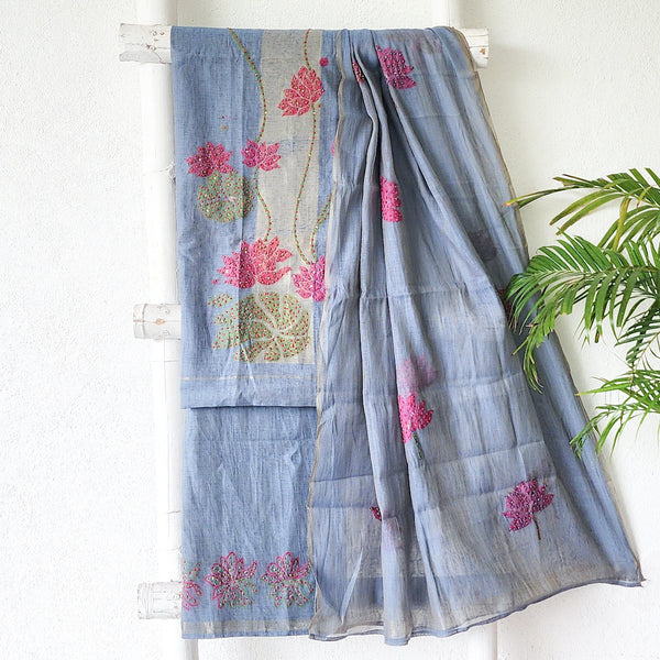 AARADHYA- Jamdani Light Blue With Flower Design And Embroidery Suit Suit