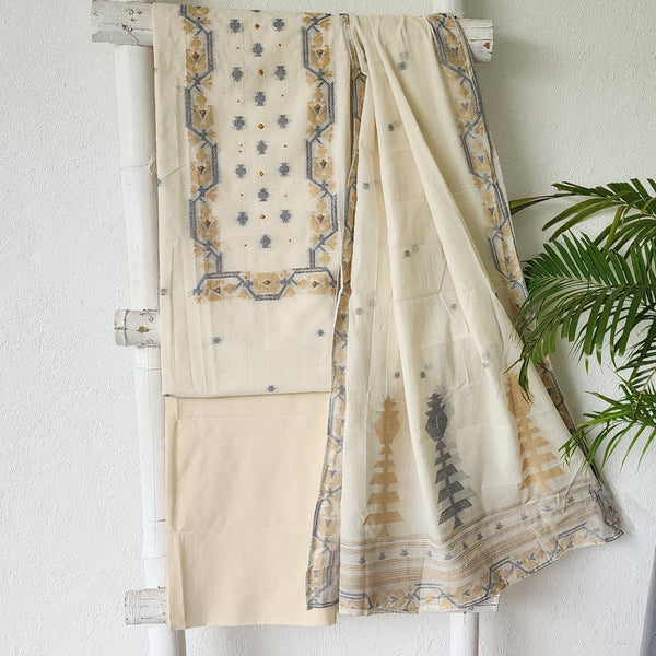 AARADHYA- Jamdani  White With Jamdani Design Suit