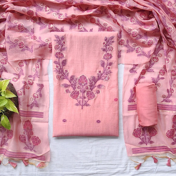 AARADHYA- Jamdani Pink With floral Design Suit