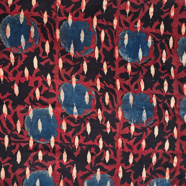 Pure Cotton Ajrak  Maroon With Flower Jaal And White  Motif Hand Block Print Fabric