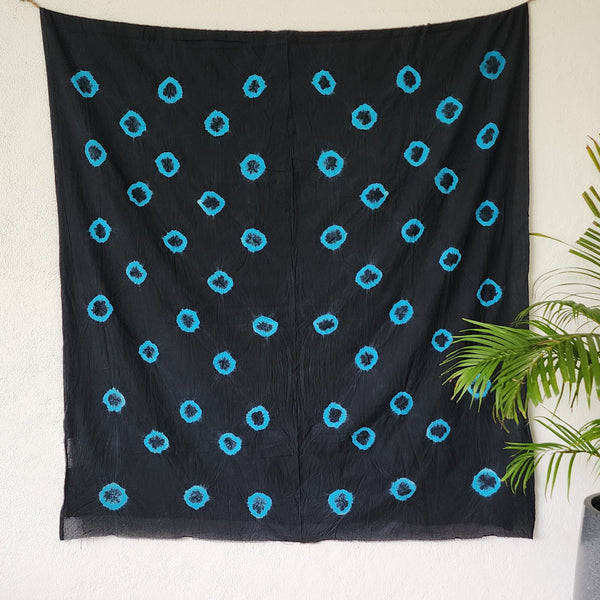 ( Precut 2.50 Meter ) Pure Cotton  Bandani Black With Blue Tie And Dye Fabric