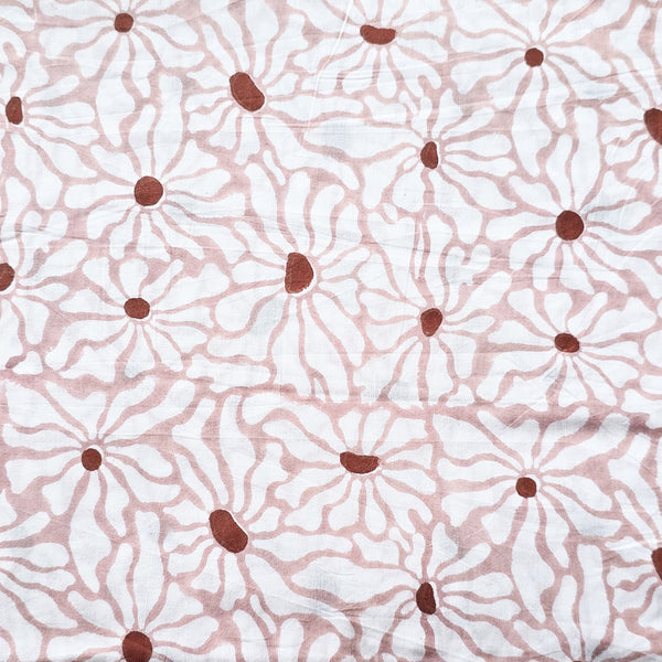 (PRE-CUT 1.60 METER) Pure Cotton Jaipuri White  With Floral Design Hand Block Print Fabric