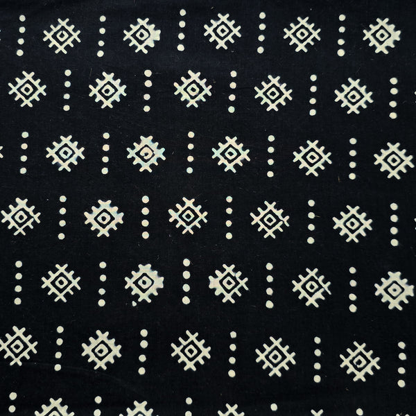 Pure Cotton Black With White Design  Motif  Hand Block Print Fabric