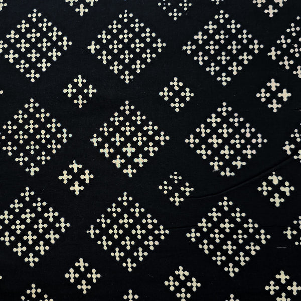 Pure Cotton Black With White Design  Motif  Hand Block Print Fabric