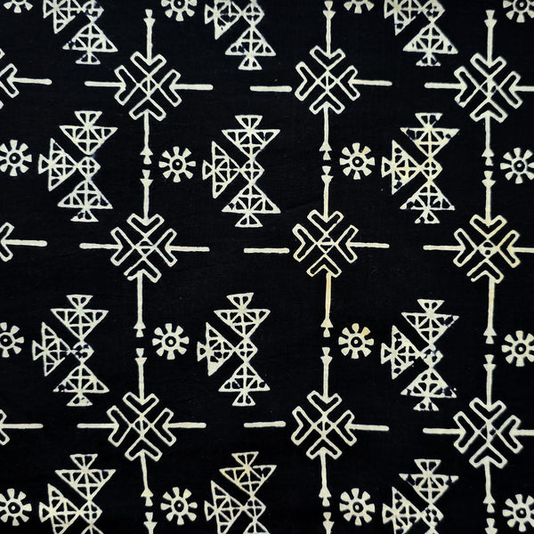 Pure Cotton Black With White Intricate Design  Hand Block Print Fabric