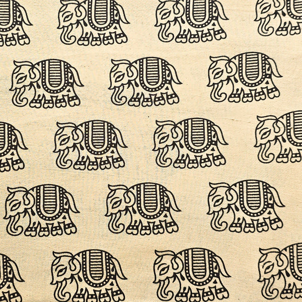 Pure Cotton Ajrak Vegetable Dyed Cream With Elephant Motif Hand Block Print Fabric