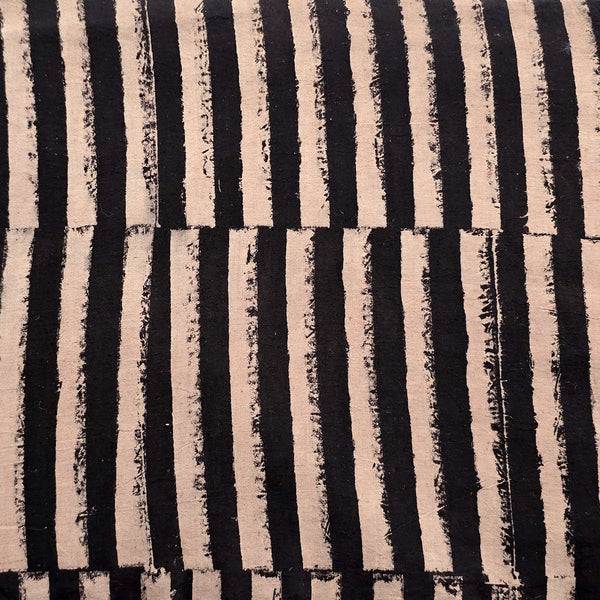 Pure Cotton Ajrak Cream With Black Stripes Hand Block Print Fabric
