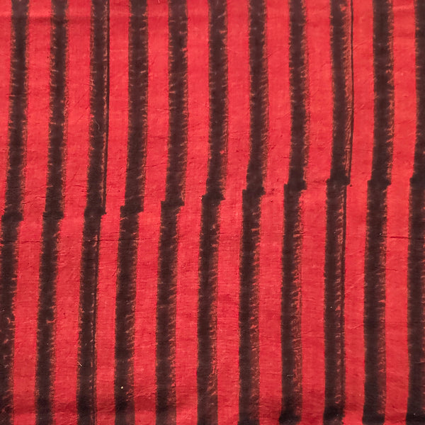 Pure Cotton Ajrak Red With Black  Stripes Hand Block Print Fabric