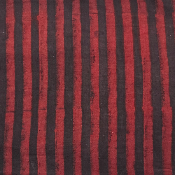 Pure Cotton Ajrak Maroon With Black Stripes Hand Block Print Fabric