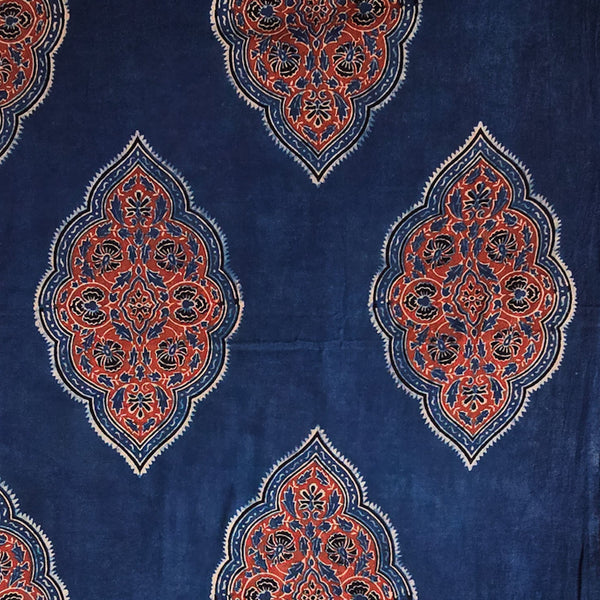 Pure Cotton Gad Ajrak Blue With  Intericate Design Motif  Hand Block Print Fabric