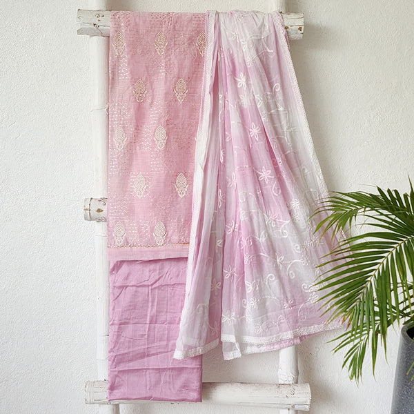 VAANI - Chanderi pastel  Pink With Embroided  Sequance Suit