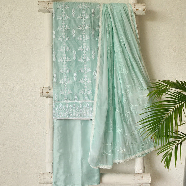VAANI - Chanderi Mint Blue With Embroided  Suit