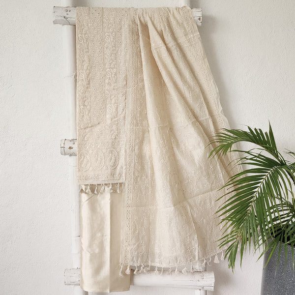 VAANI - Chanderi Cream  With  Embroided Kairi Jaal  Suit