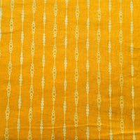 Pure Cotton Dabu Yellow With Design Stripes Hand Block Print Fabric