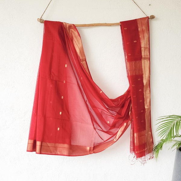 MAHESHWARI-Pure Maheshwari Red With  Pallu Saree